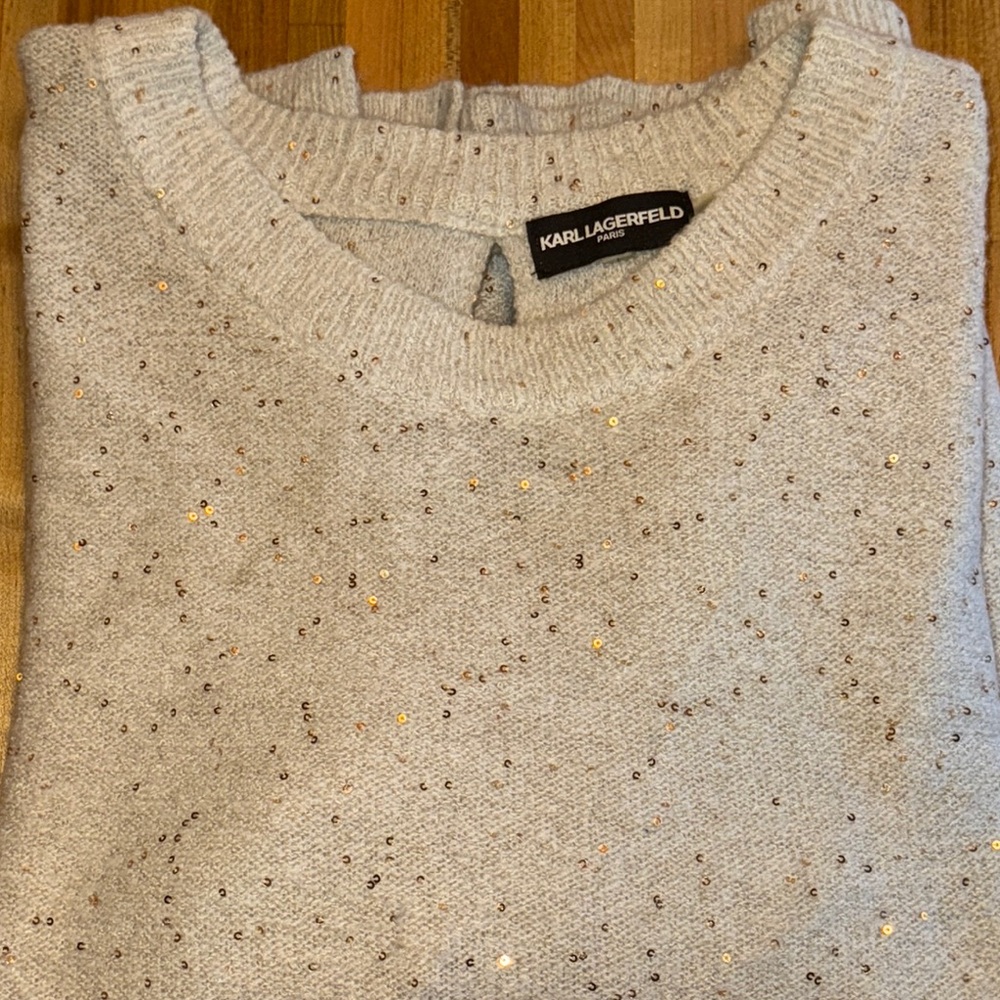 Karl Lagerfeld Cream Sweater with Gold Accents Large - Picture 5 of 11